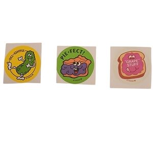 3 Vintage Scratch N Sniff Sticker Set Trend Dill Pickle Pie Grape Toast